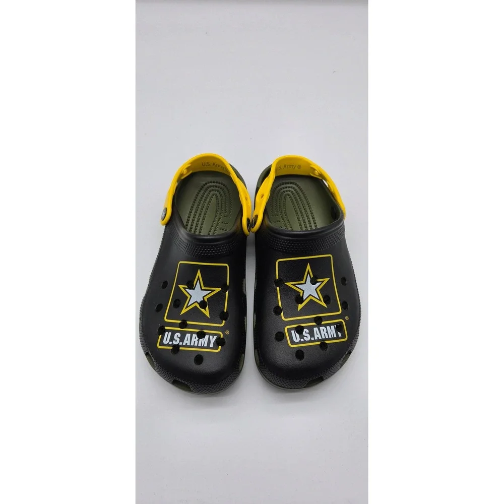 Crocs Classic Clog US Army Military Star Logo Black Olive Yellow Mens 7 Womens 9